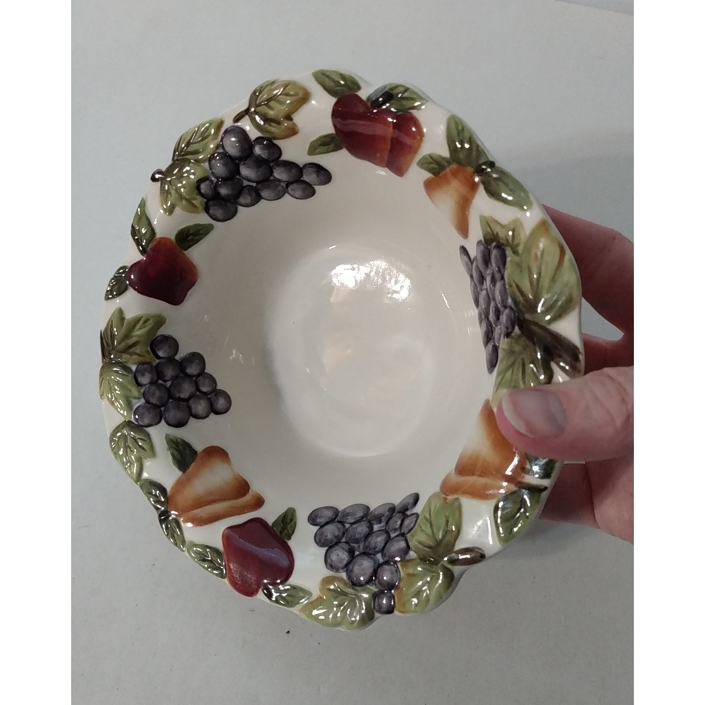 Home Interior Sonoma Villa Earthenware Ceramic Cereal Bowl Raised Fruit Pattern - Picture 10 of 10